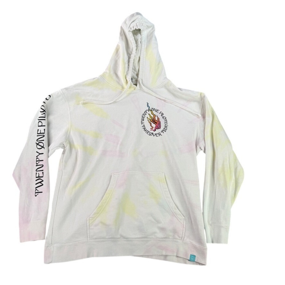 Twenty‎ One Pilots Hoodie Mens XL White Tie Dye Takeover Tour Graphic Pullover